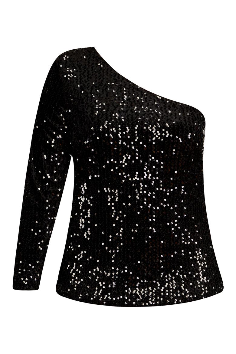 Disco Fever One-Shoulder Sequin Top, Alternate, color, BLACK