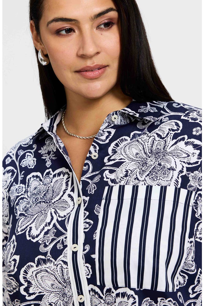 Marina Cotton Button-Up Shirt, Alternate, color, NAVY/ WHITE