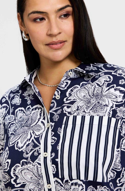 Foxcroft Marina Cotton Button-up Shirt In Navy/white