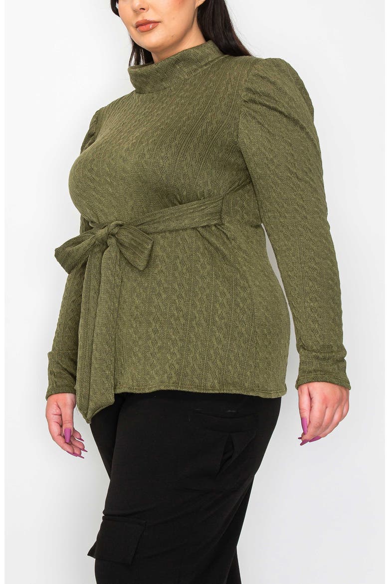 Catriona Waist Tie Mock Neck Sweater, Alternate, color, OLIVE