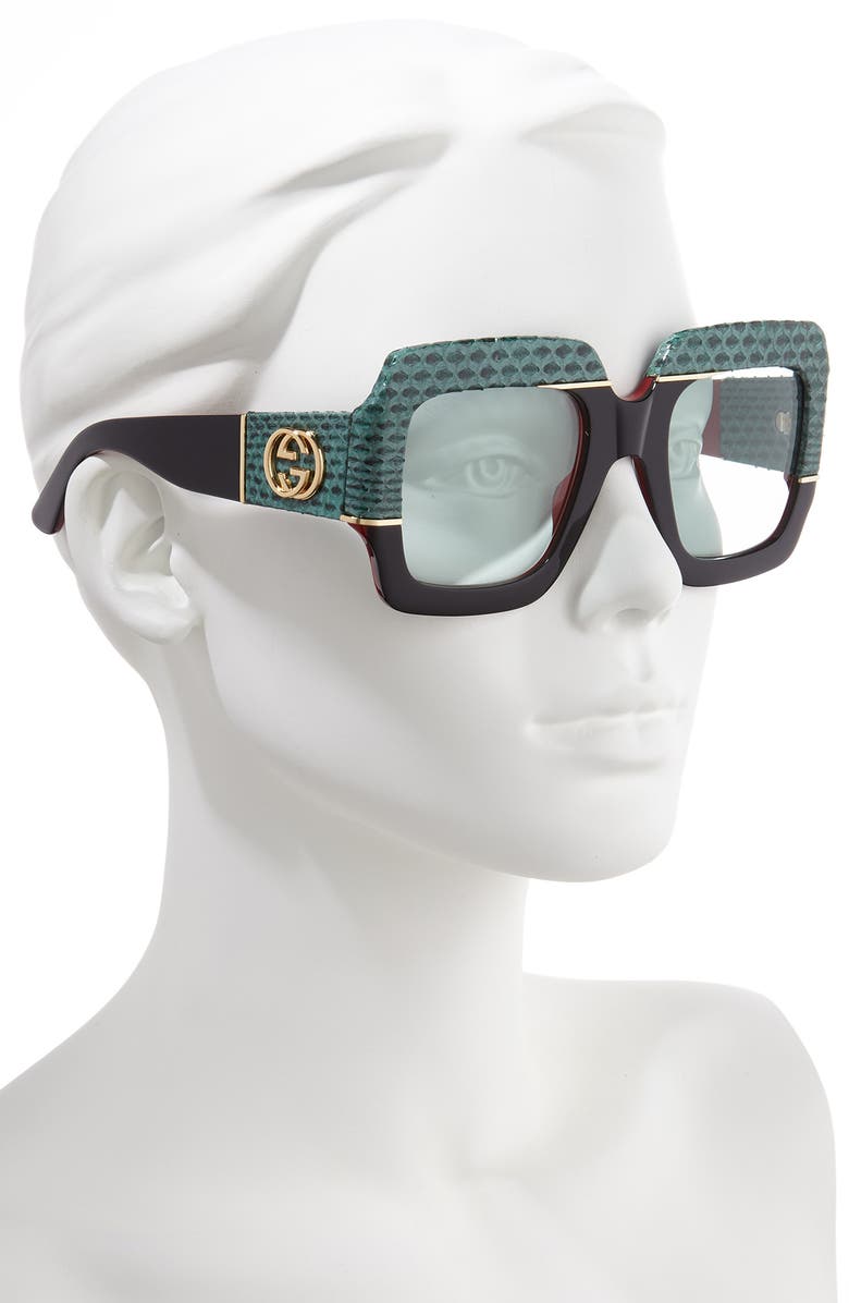 Gucci 54mm Genuine Snakeskin Embellished Square Sunglasses, Alternate, color, 