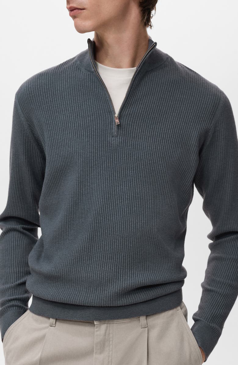 MANGO Rib Quarter Zip Sweater, Alternate, color, Dark Grey