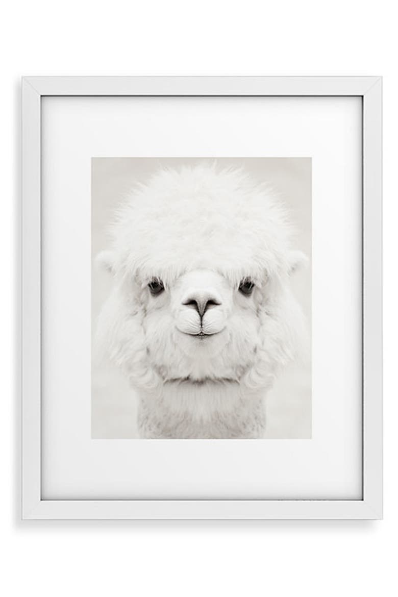 Smiling Alpaca Framed Art Print, Main, color, BLACK-WHITE