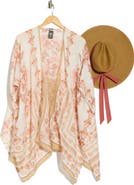 Vince Camuto Floral Scarf Print Ruana & Straw Hat Set