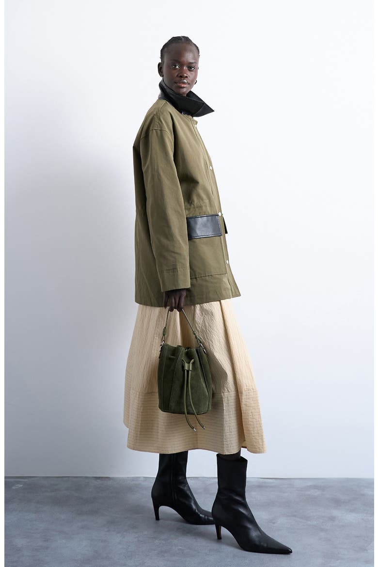 Mixed Media Shacket, Alternate, color, DARK GREEN