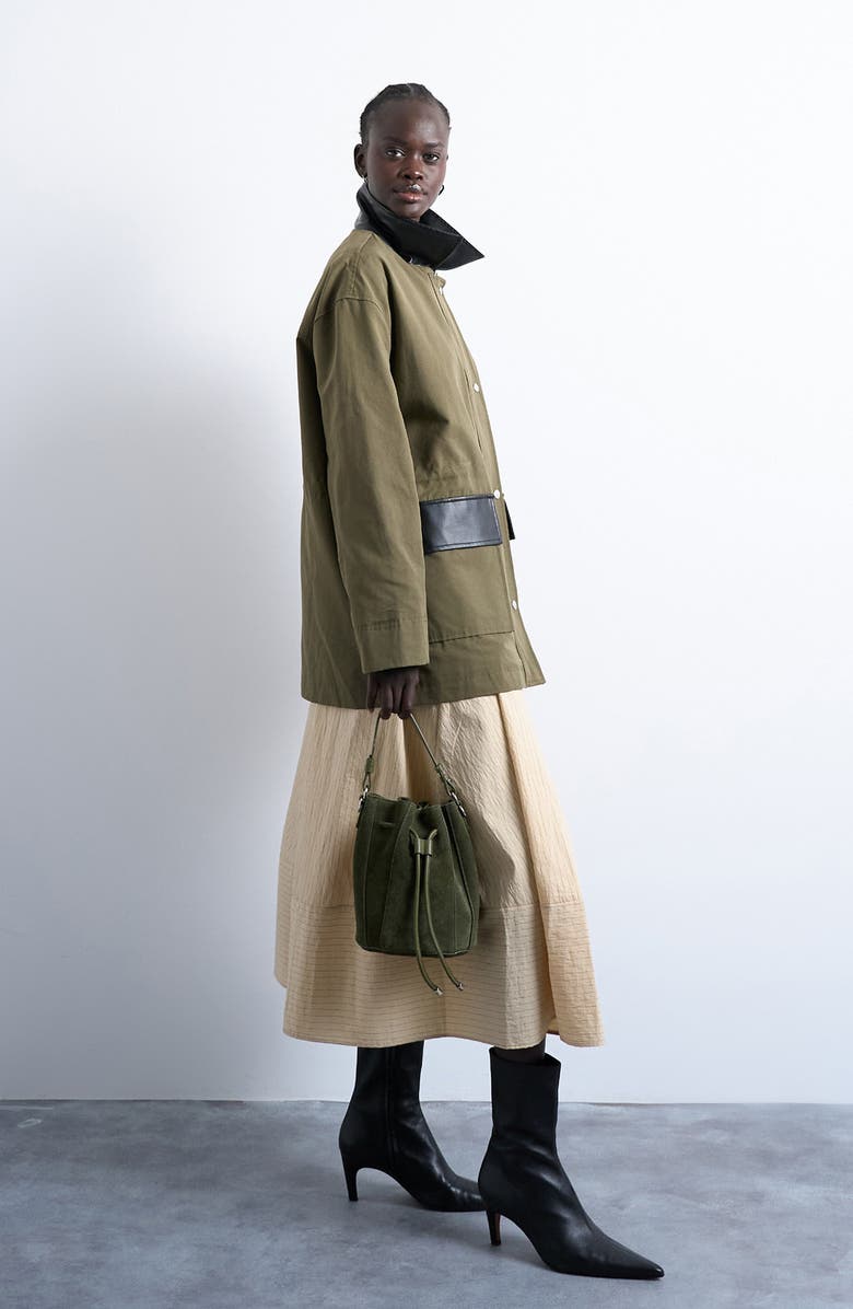 Topshop Mixed Media Shacket, Alternate, color, Dark Green