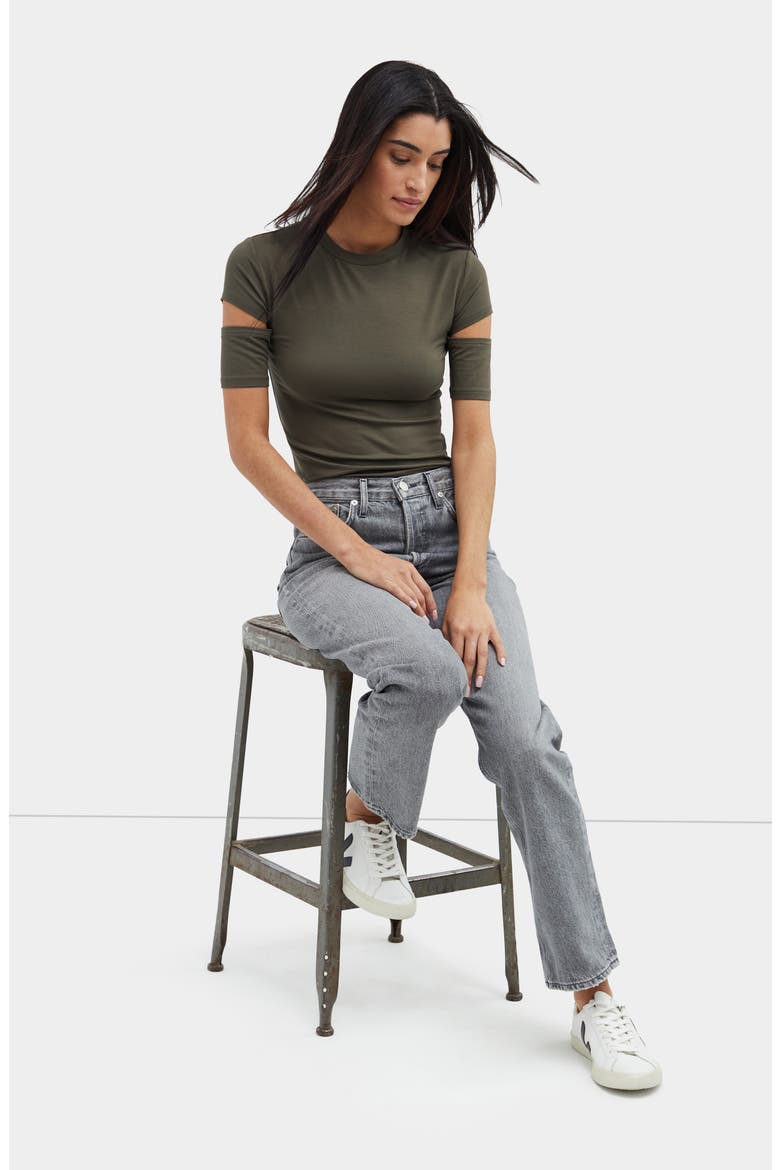Esme Cutout Sleeve T-Shirt, Alternate, color, OLIVE GREEN