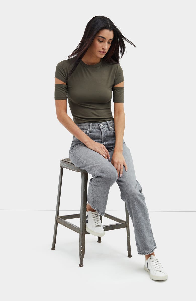 Marcella Esme Cutout Sleeve T-Shirt, Alternate, color, Olive Green