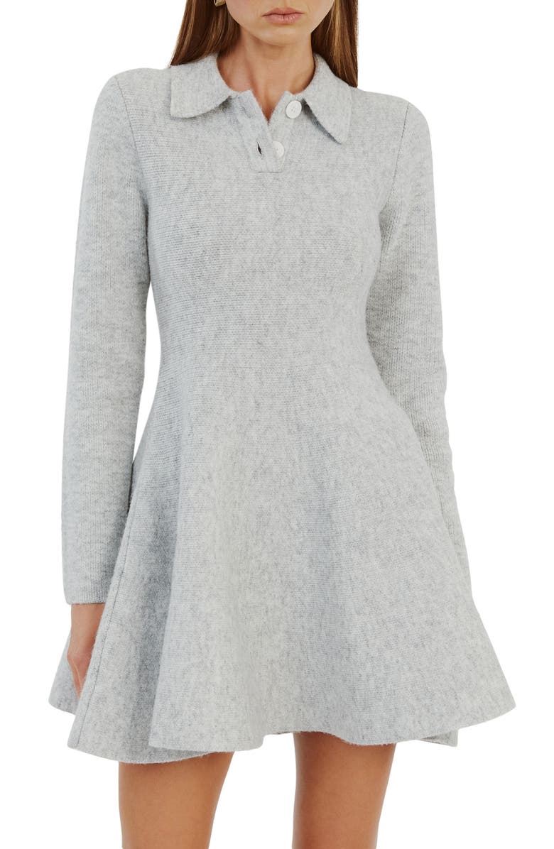 Bardot Lexter Long Sleeve Fit & Flare Polo Sweater Minidress, Alternate, color,