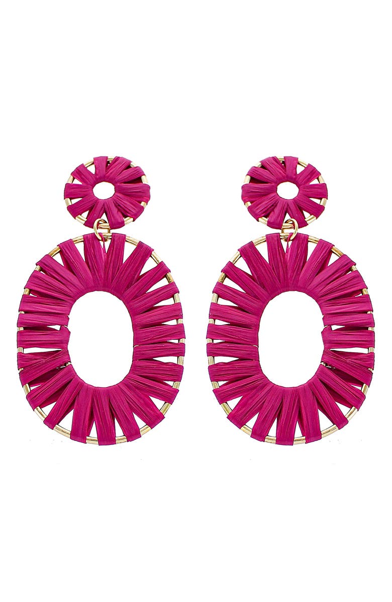 Panacea Fuchsia Raffia Wrapped Oval Drop Earrings, Main, color,