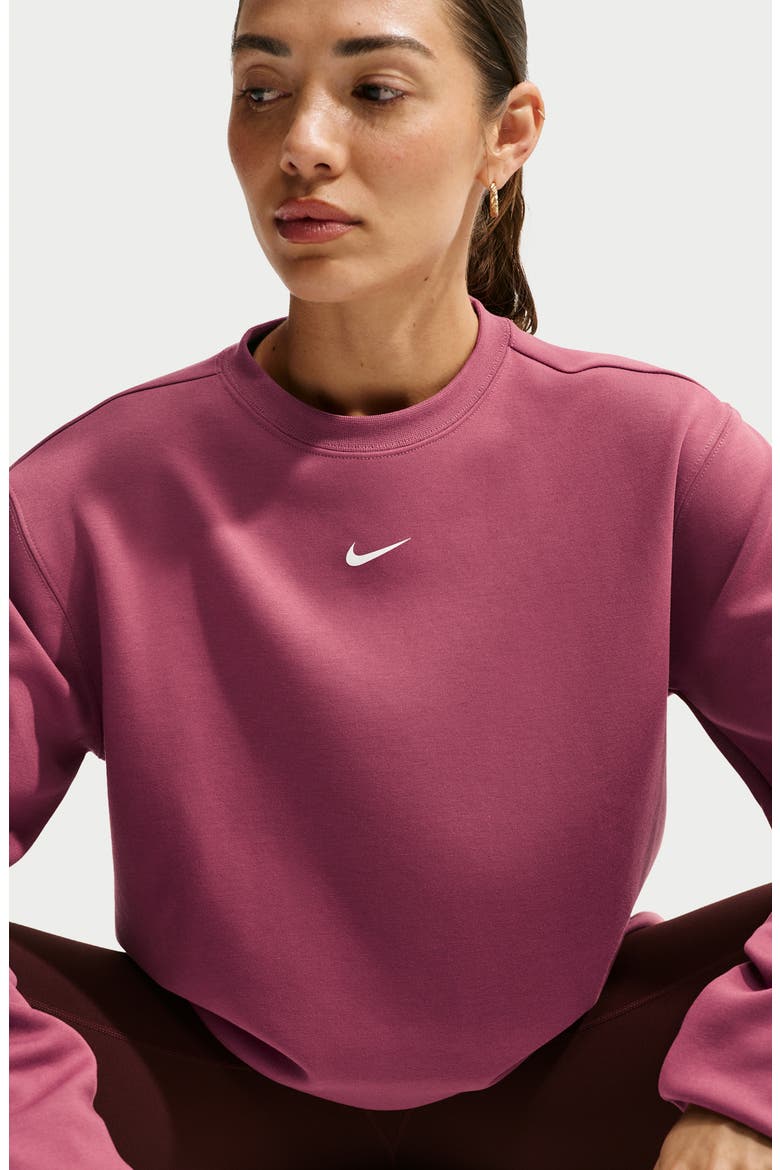Dri-FIT Studio Fleece Sweatshirt, Alternate, color, PINK SMOKE/ WHITE