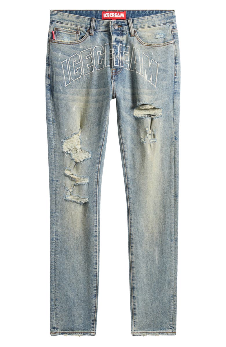 ICECREAM Archie Chocolate Fit Embroidered Ripped Jeans, Alternate, color,