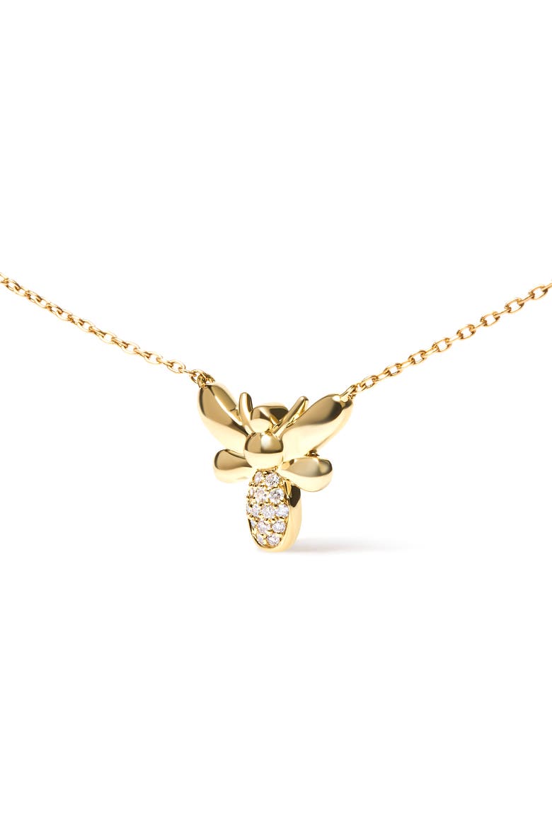 10K Yellow Gold Diamond Accented Bumble Bee Pendant Inch Necklace, Alternate, color, Yellow