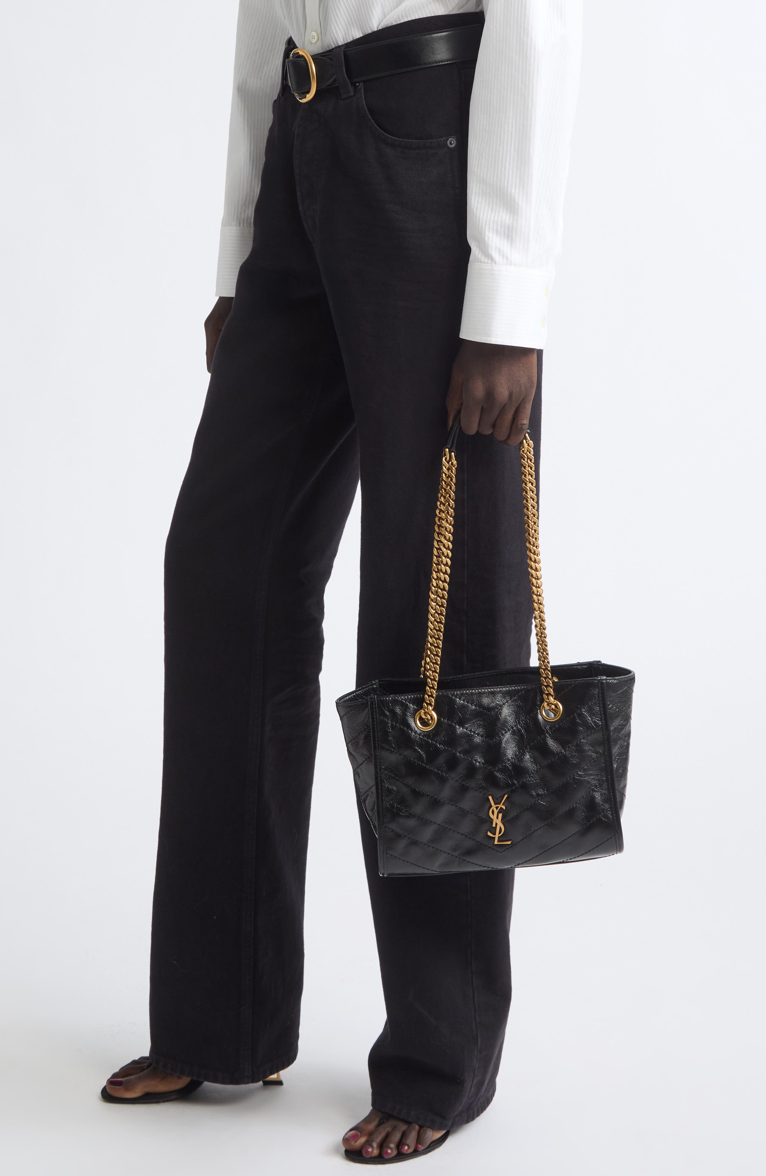 Small Niki Matelassé Leather Shopping Tote, Alternate, color, BLACK