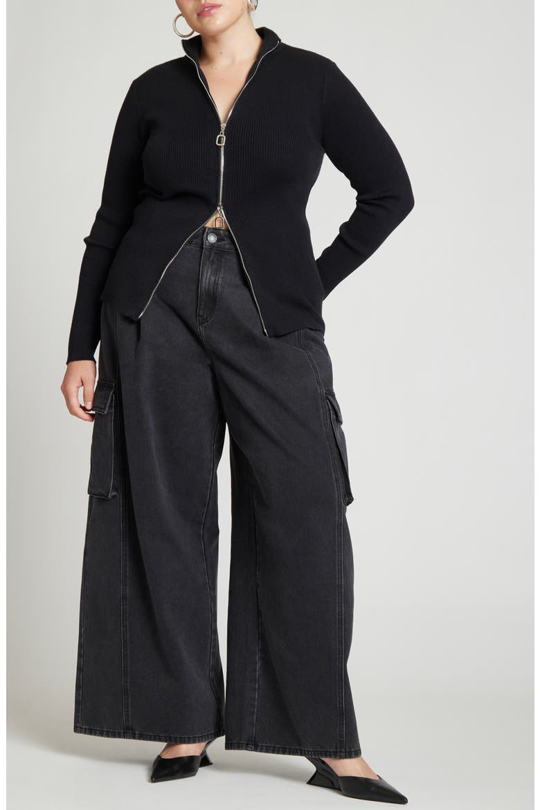 Two Way Zipper Sweater, Alternate, color, BLACK ONYX