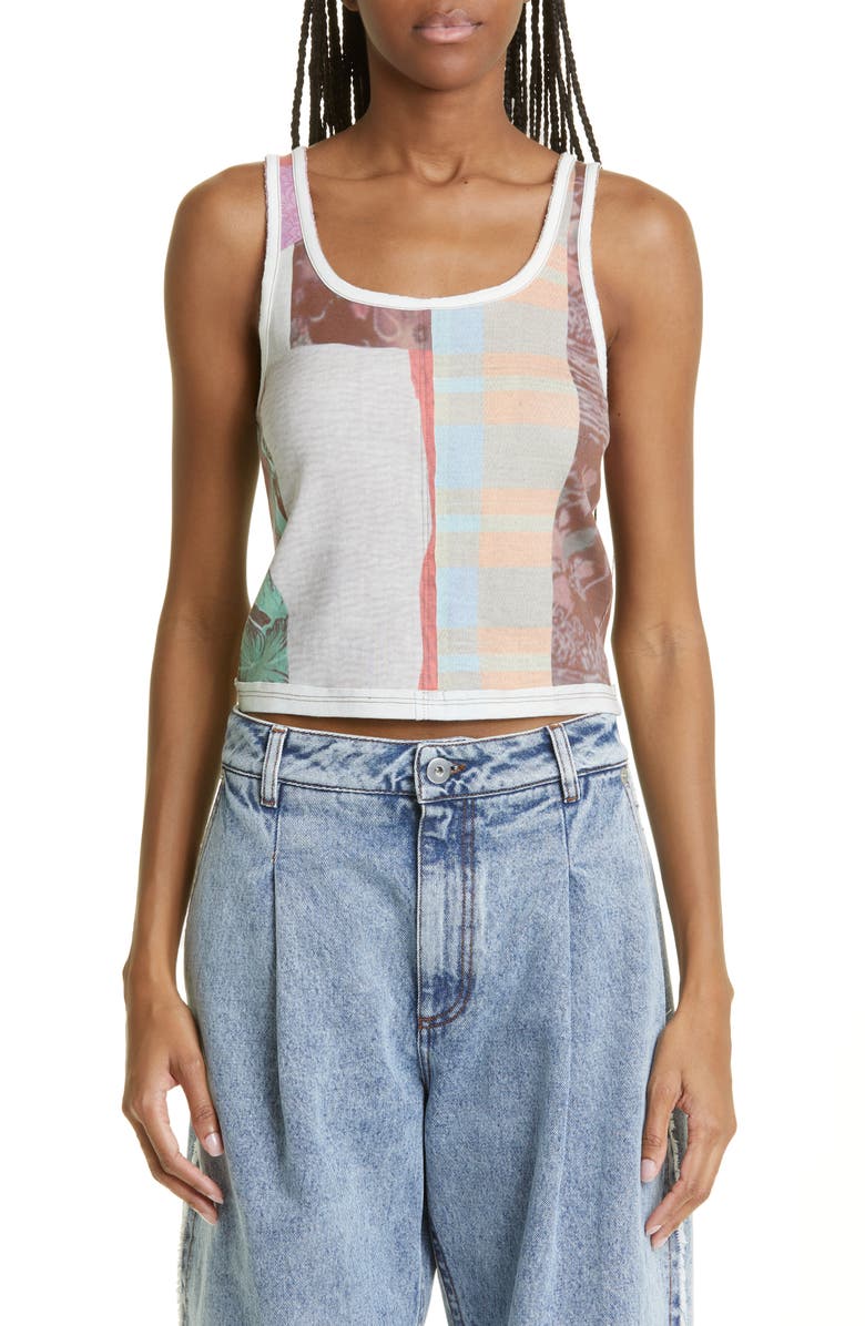 Eckhaus Latta Patch Print Lapped Cotton Jersey Tank, Main, color,