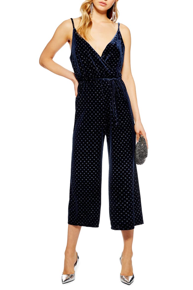 Glitter Spot Jumpsuit, Main, color, NAVY BLUE