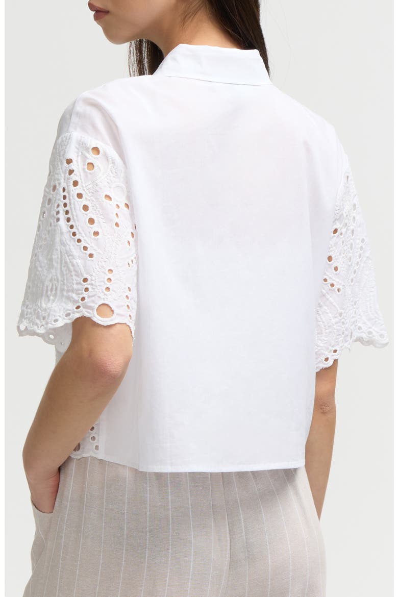 Embroidered Eyelet Cotton Short Sleeve Button-Up Shirt, Alternate, color, WHITE