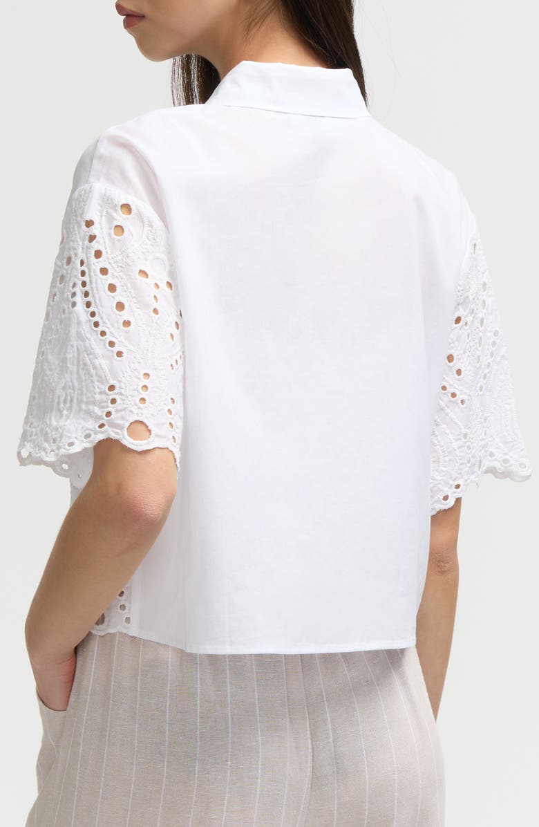 NVLT Embroidered Eyelet Cotton Short Sleeve Button-Up Shirt, Alternate, color,