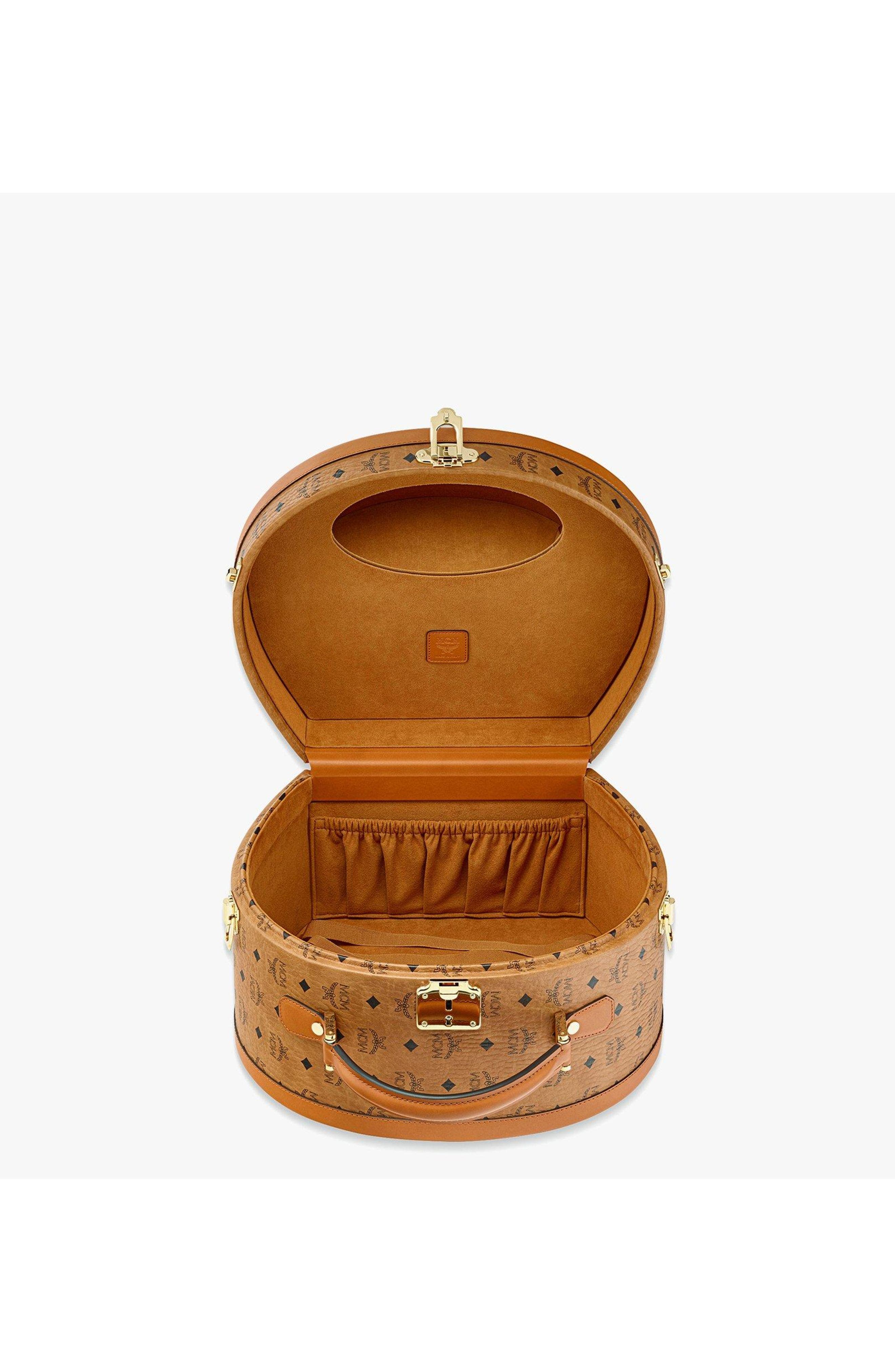 MCM Hat Box in Visetos, Alternate, color, Cognac