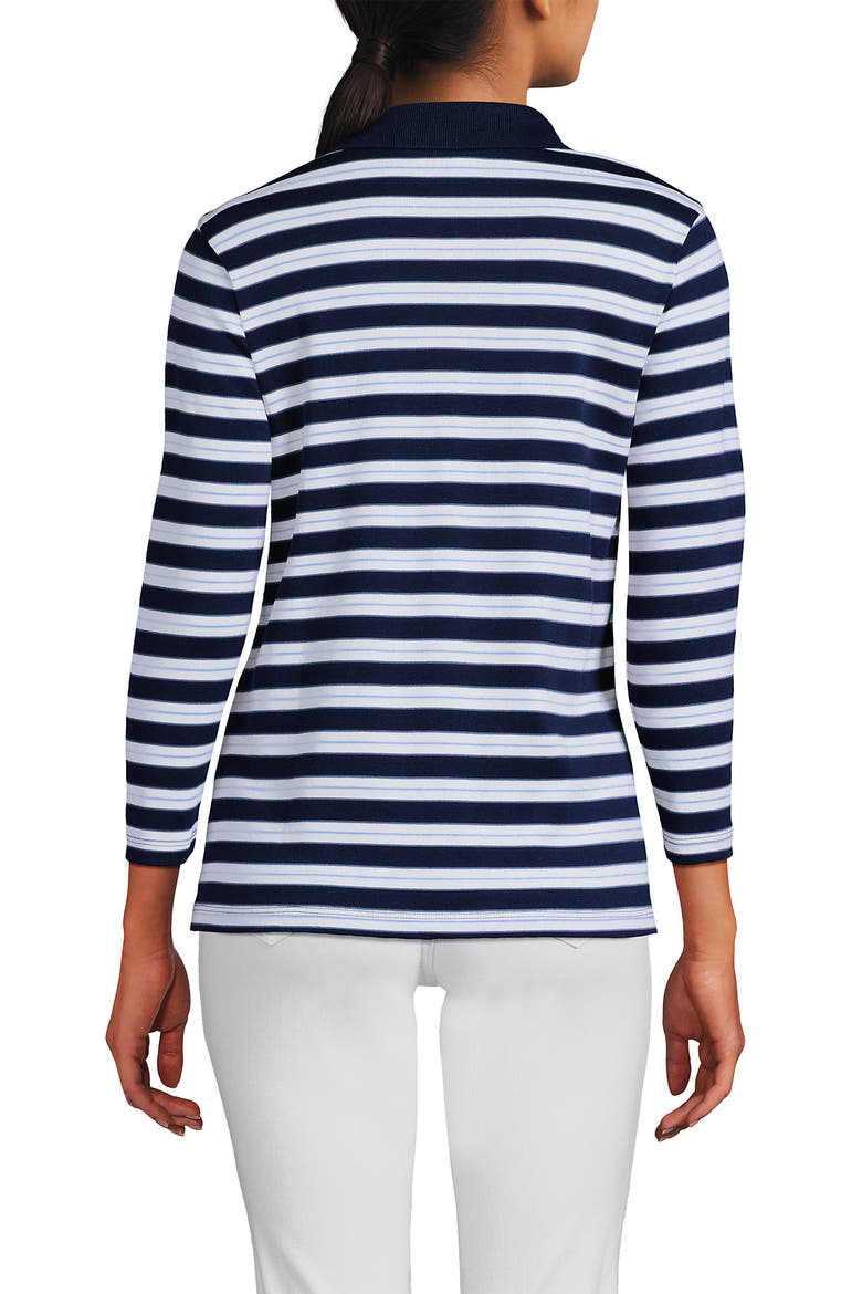 3/4 Sleeve Supima Cotton Polo Shirt, Alternate, color, Sapphire Gem Stripe/Tipped