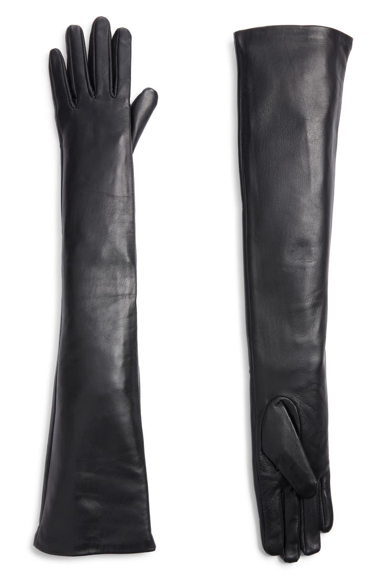 Anya Leather Opera Gloves, Main, color, BLACK