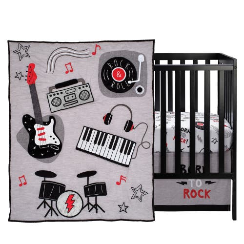 Lambs & Ivy Rock Star Musical Instruments 3-piece Baby Crib Bedding Set In Gray