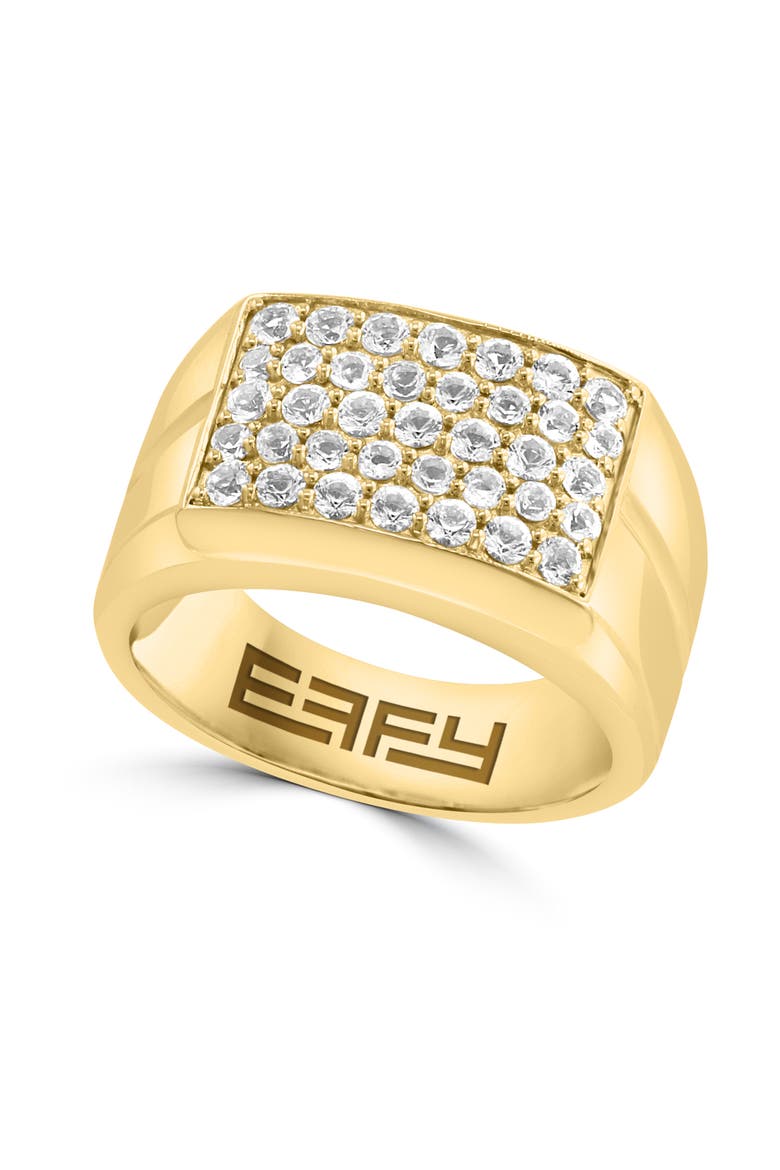 Gold-Plated Sterling Silver White Topaz Pavé Signet Ring, Main, color, Sterling Silver Gold Plated