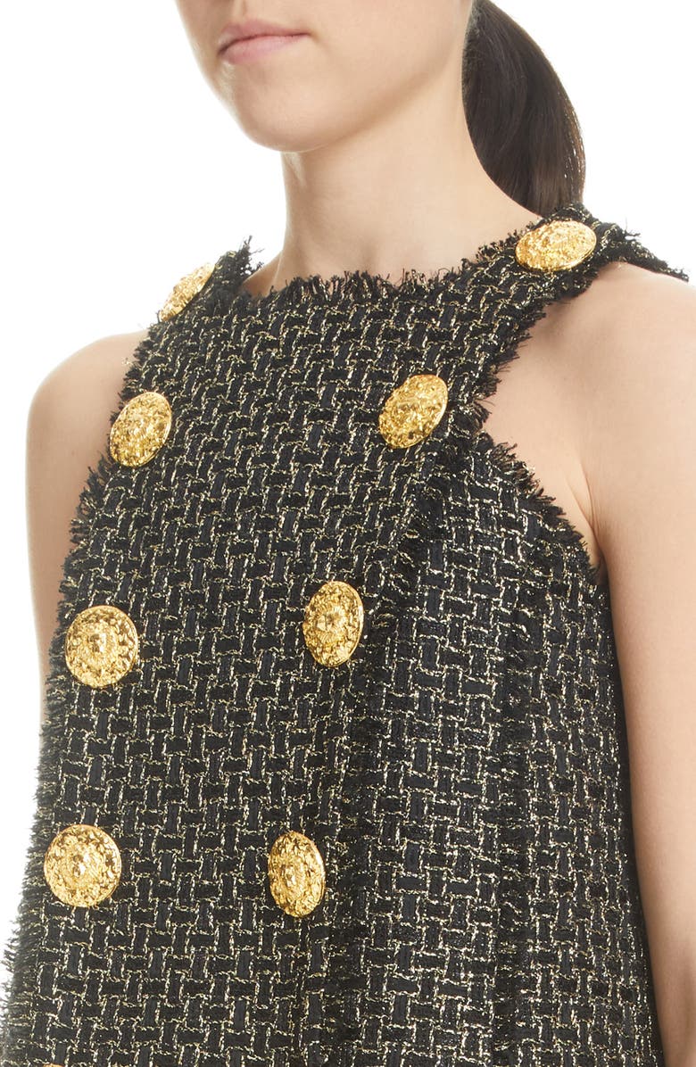 Balmain Double Breasted Metallic Tweed Swing Minidress, Alternate, color, 