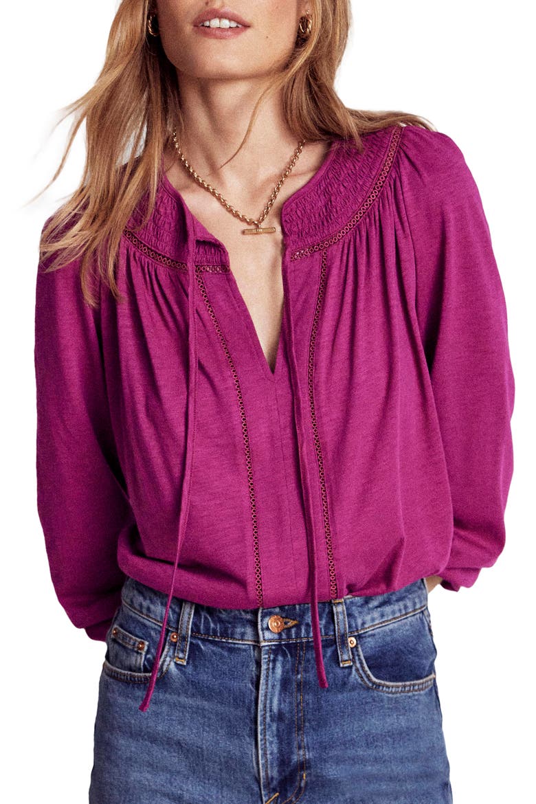Georgia Smocked Jersey Top, Main, color, RICH MAGENTA