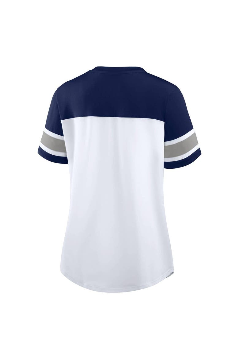 Women's Fanatics White/Navy Dallas Cowboys Athena Rhinestone Lace-Up V-Neck T-Shirt, Alternate, color, White