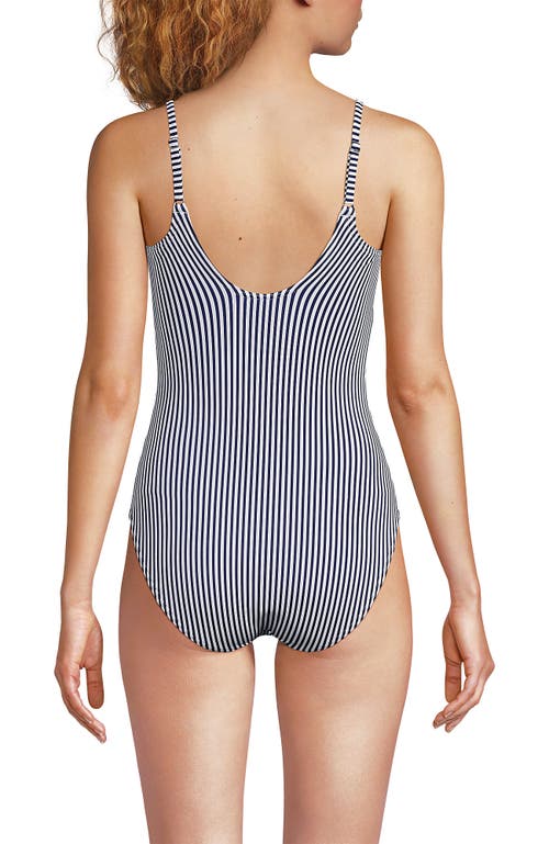 Lands' End Chlorine Resistant Scoop Neck High Leg Tugless Tank Thin Strap One Piece Swimsuit Adjusta In Deep Sea Navy Mini Stripe