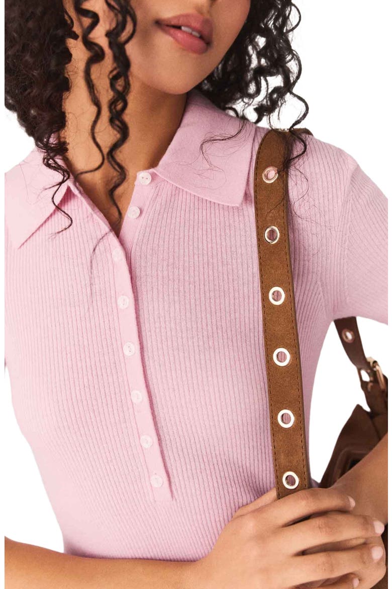 Polo collar ribbed sweater, Alternate, color, Pink