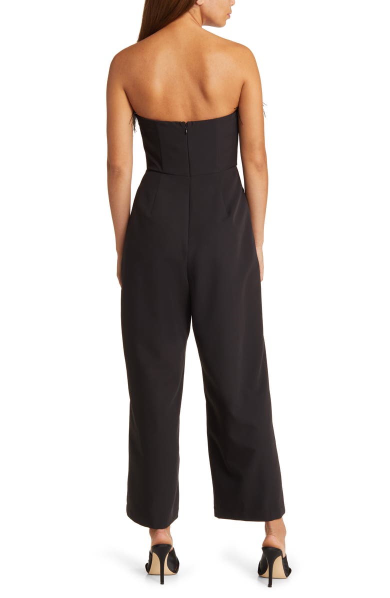 Sam Edelman Feather Trim Strapless Jumpsuit, Alternate, color, 
