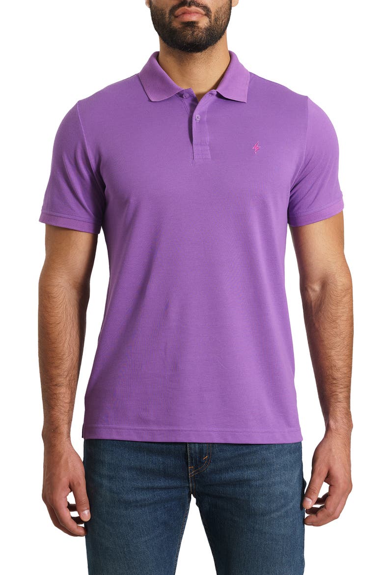 Lightning Embroidered Piqué Polo, Main, color, LIGHT PURPLE