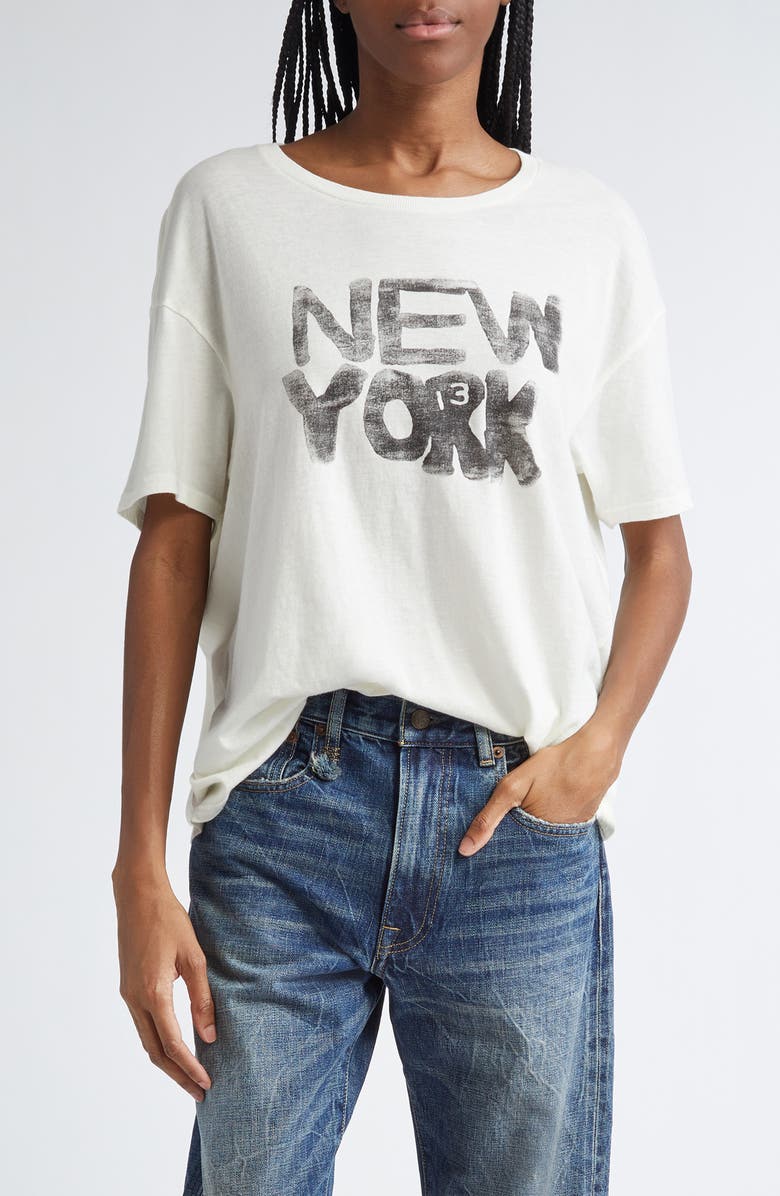 R13 New York Relaxed Cotton & Cashmere Graphic T-Shirt, Main, color, 