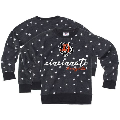 Girls Youth Wes & Willy  Black Cincinnati Bengals Shimmer Star Reverse Fleece Pullover Sweatshirt