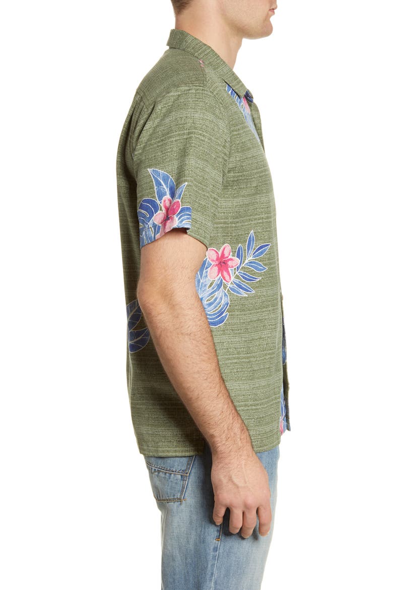 Blooms Adrift Short Sleeve Silk Blend Button-Up Camp Shirt, Alternate, color, NEW GATOR