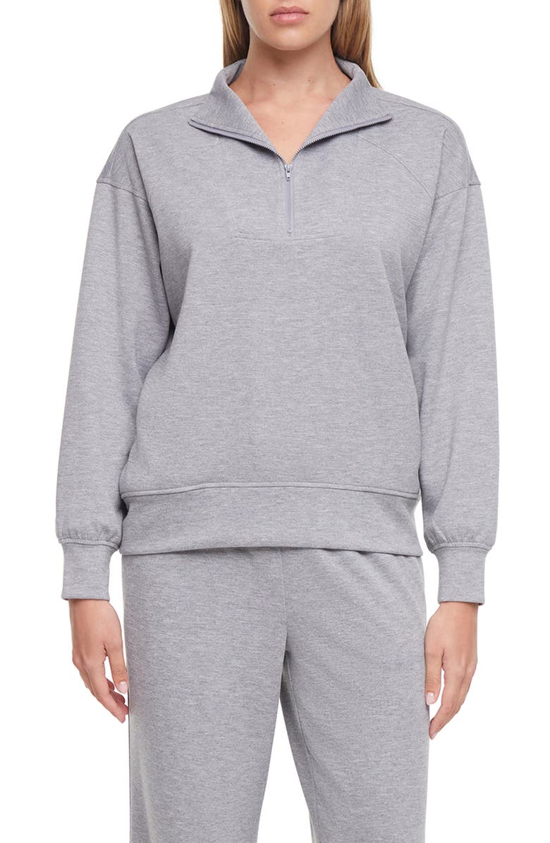 Three Dots Cinthia Quarter Zip Sweatshirt, Main, color, Heather Grey