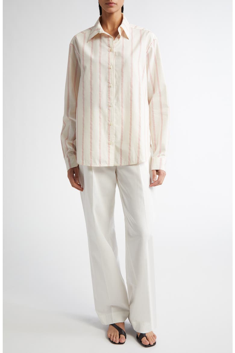 Relaxed Stripe Button-Up Shirt, Alternate, color, ECRU/ BLOSSOM