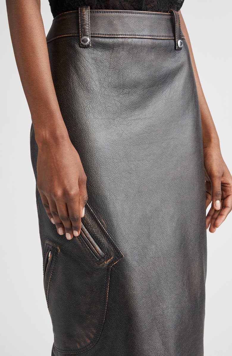 McQueen Antiqued Leather Pencil Skirt, Alternate, color, Dark Brown/ Tan
