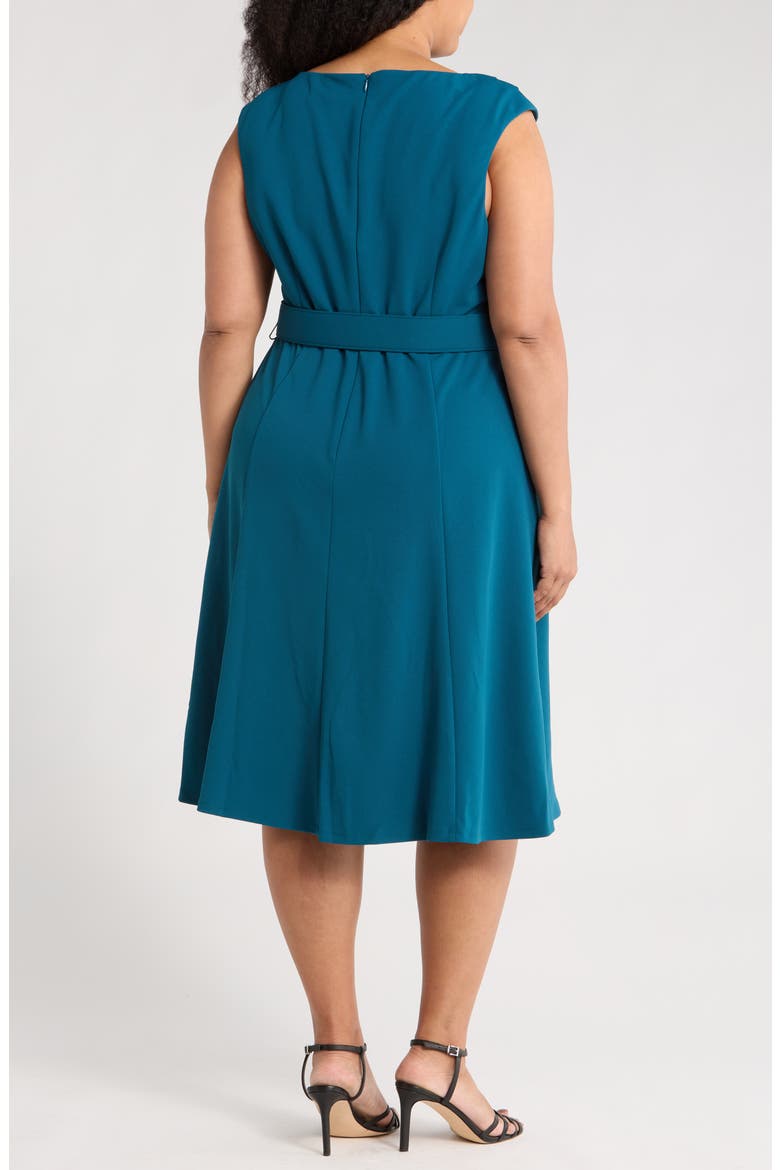 Bateau Neck Sleeveless Belted Fit & Flare Dress, Alternate, color, LEGION BLUE