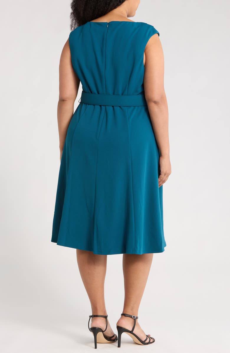 London Times Bateau Neck Sleeveless Belted Fit & Flare Dress, Alternate, color, Legion Blue