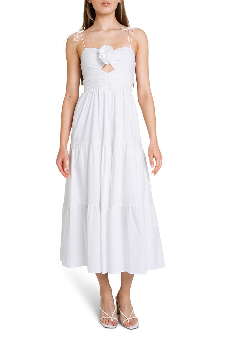 Victoria Tiered Ruffle Stretch Cotton Dress, Main, color, IVORY