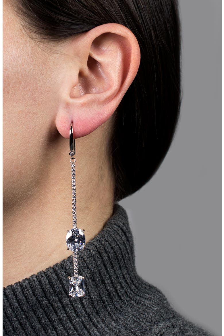 Cubic Zirconia Linear Drop Earrings, Alternate, color, CLEAR/ SILVER