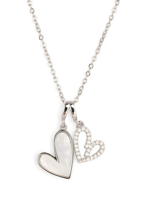 Mother Of Pearl & Pave Hearts Necklace