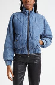 L'AGENCE Ryah Washed Denim Quilted Bomber Jacket