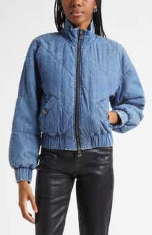 Ryah Washed Denim Quilted Bomber Jacket