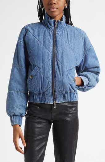 Ryah Washed Denim Quilted Bomber Jacket