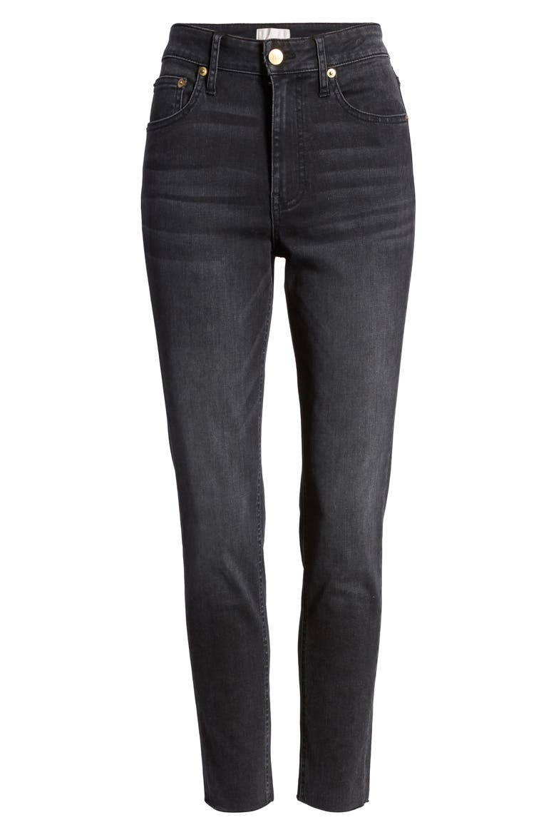 Raw Hem Skinny Ankle Jeans, Alternate, color, BLACK INDIGO WASH